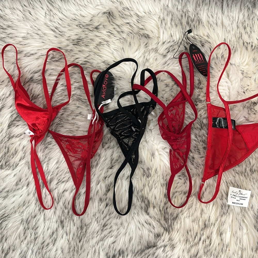 NWT 5 String Lace & Satin Thong Bundle - Picture 2 of 2